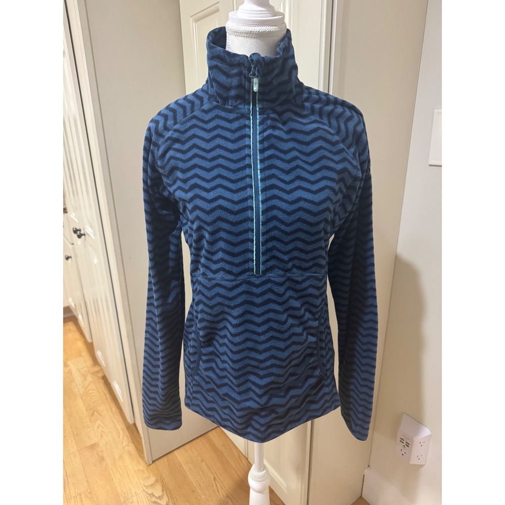 Roxy Women's Blue Black Chevron Print Fleece 1/4 Zip Pullover Top Size Large EUC